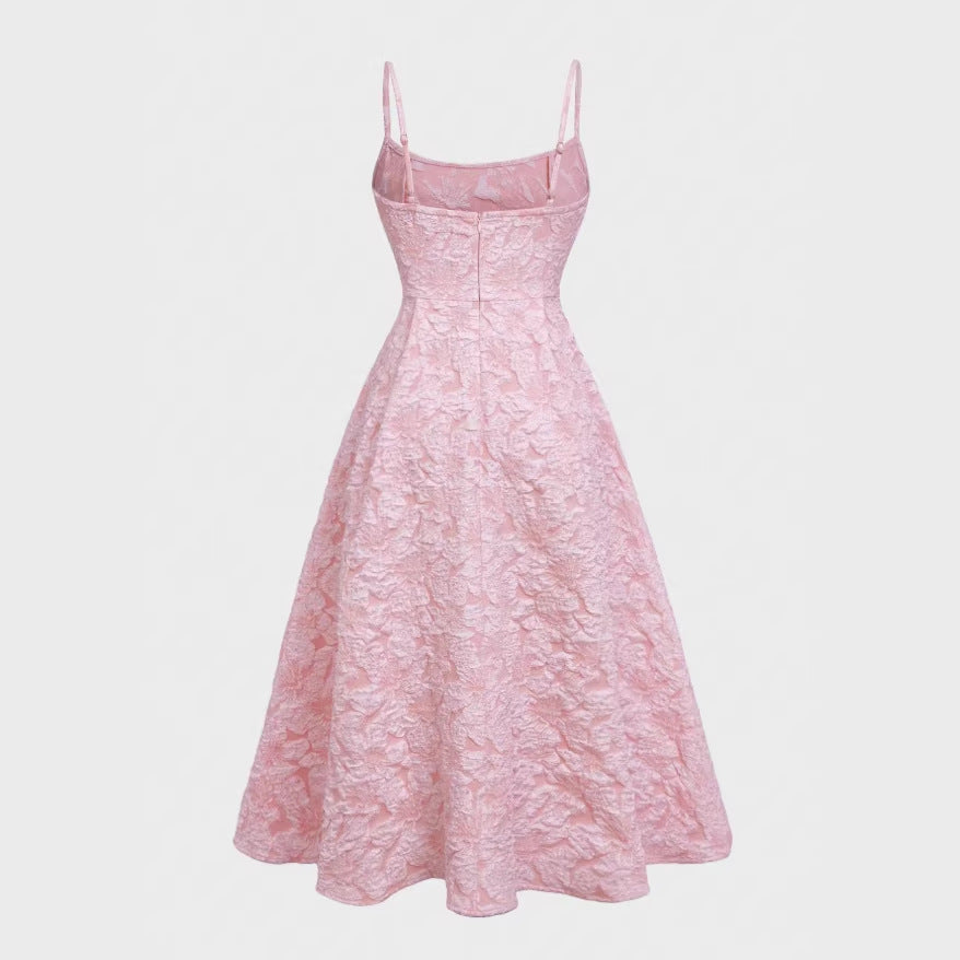 cross-border french pink camisole lace-up waist maxi dress
