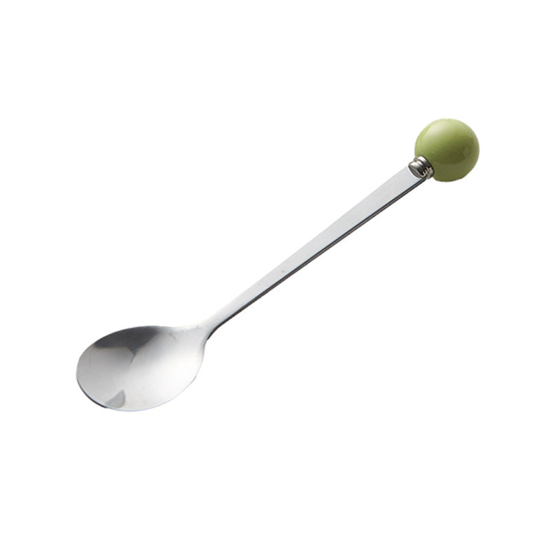 Accessible luxury ceramic ball fruit fork for home stainless steel spoon multi-purpose dessert spoon good-looking glazed pastry fork