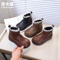Vancahao girls' lace-trimmed princess leather boots for autumn and winter  - korean style black ankle boots for kids and toddlers