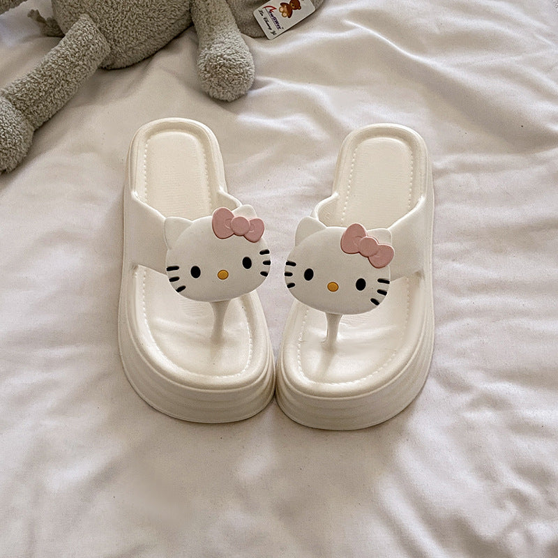 Cute hello kitty flip-flops for women, new thick-soled platform wedge sandals, women's summer slippers, height-increasing shoes