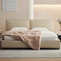 Source factory cream style tofu block genuine leather bed popular french 1.8m double bed master bedroom