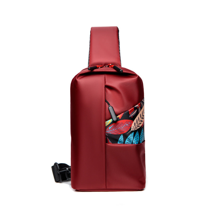 Customized,  fashion printed men's breast bag, anti-splashing nylon cloth shoulder bag, casual charging messenger bag wholesale