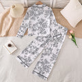 girls' spring/summer new arrival: elegant printed long-sleeve shirt and wide-leg pants two-piece set - perfect for loungewear or casual wear