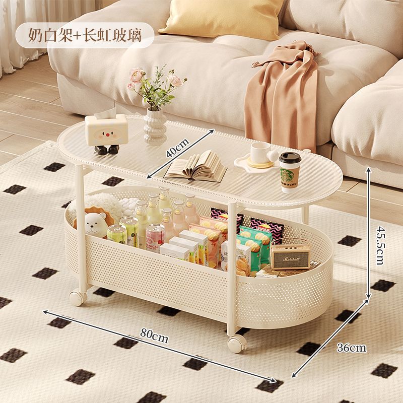 Cream style movable coffee table small apartment living room sofa side cabinet side coffee table simple modern storage trolley