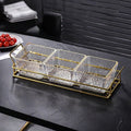 3-compartment fruit plate with gold edge and hammered pattern + iron frame, thickened plastic