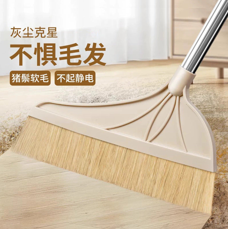 Wool bristle broom and dustpan combo set - household broom  - non-stick hair & soft bristle sweeper