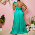 C8518export women's clothing slanted shoulder backless ruffles sexytops pleated wide-leg pants suitfashiontwo-piece set