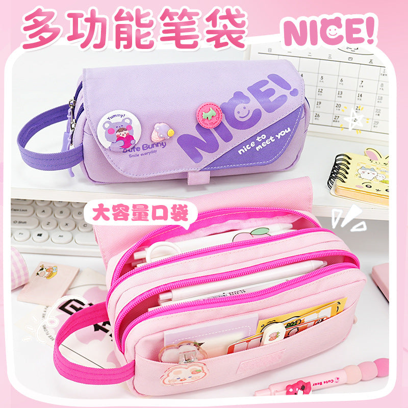 Pencil bag Large capacity children, primary school students and girls High value multi-functional double-layer stationery bag 2025 new pencil bag