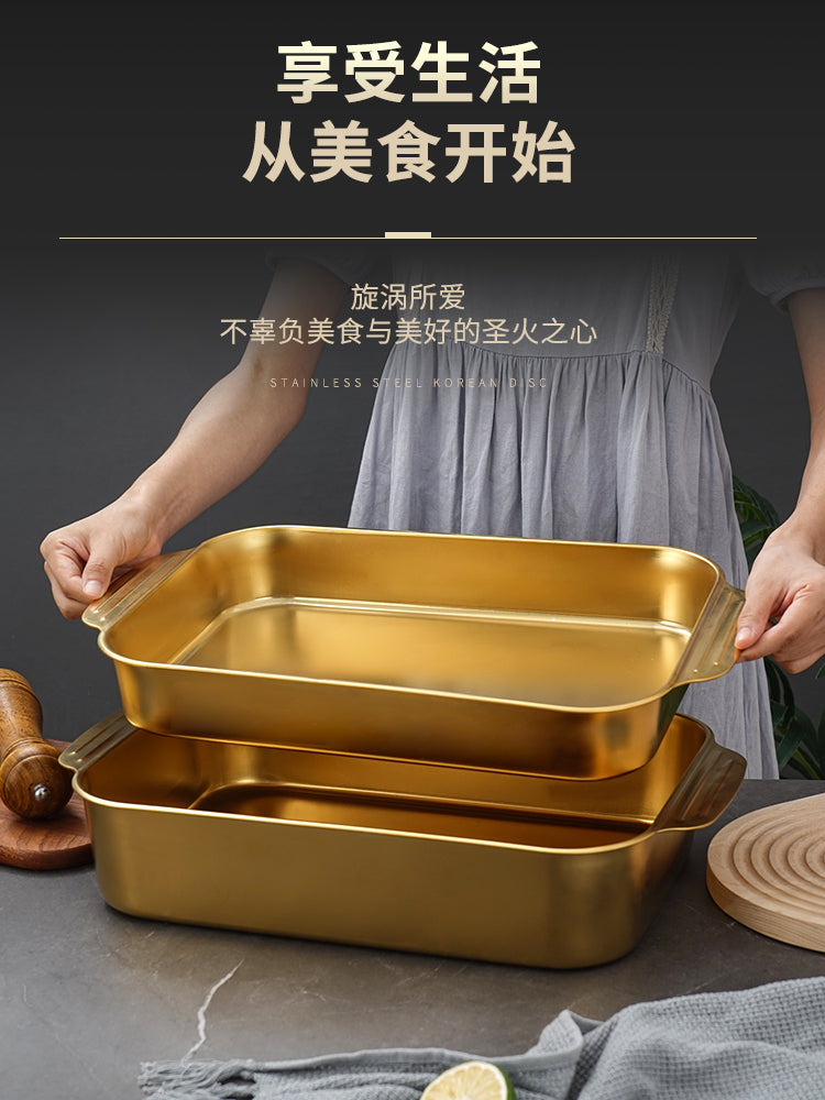 Stainless steel flat bottom thickened grilled fish plate - ideal for hotels, restaurants, seafood buffets, and commercial use. rectangular serving dish