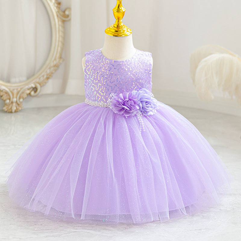New arrival children's skirt kids dress sequin flower princess dress baby girl first birthday dress girl dress