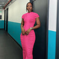 autumn european and american style fashion short sleeve crew neck slim fit dress sexy nightclub club knitted maxi dress