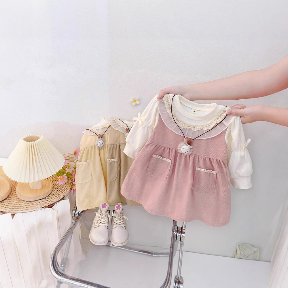 Baby girl autumn dress  new arrival: faux two-piece ruffle collar long sleeve princess dress - hot seller!