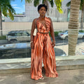 European and american cross-border women's fashion:  summer new collection - trendy printed sleeveless halter top and wide-leg pants set