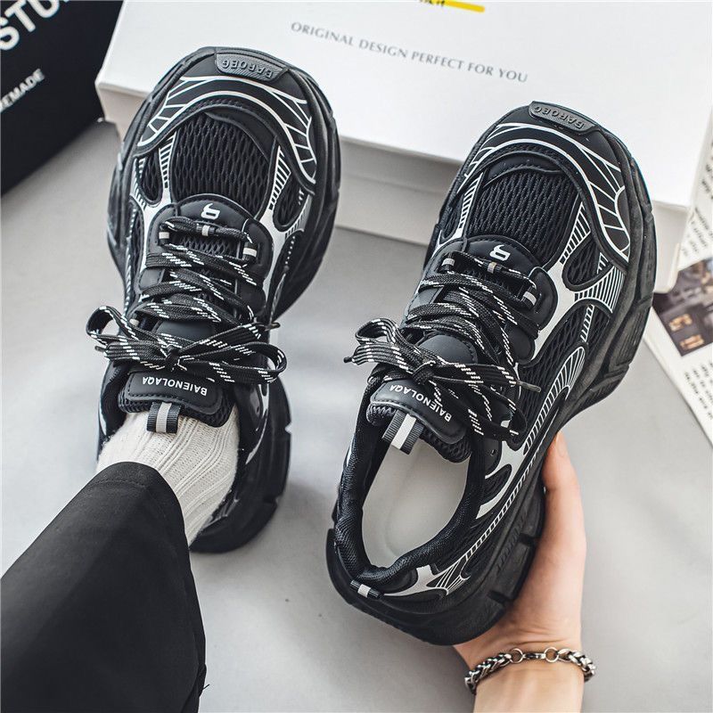 Spring men's new breathable mesh athletic shoes - trendy, versatile, thick-soled, non-slip casual running dad shoes