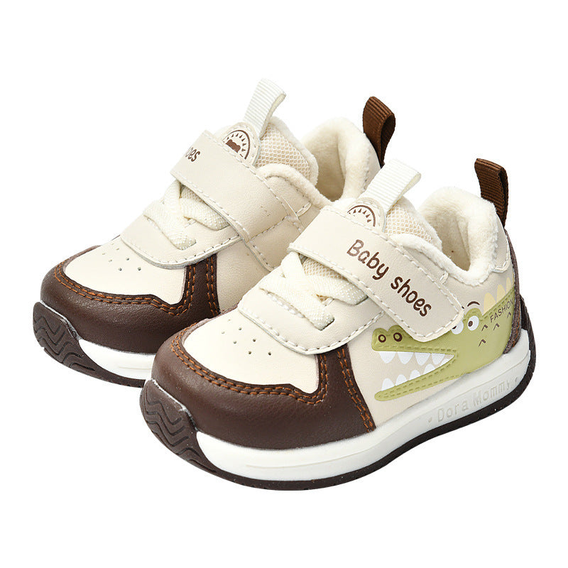 Toddler shoes for baby boys 0-1-3 years old, autumn/winter infant and toddler shoes for baby girls, soft sole functional fleece-lined thickened cotton shoes