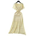 Gentle wind elegant round neck short-sleeved cut out crochet knittingdress women's summerfrench waist-reducing age-reducing sweater skirt
