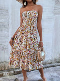 spring/summer new arrival: cross-border women's strapless dress with ruffle hem and sexy, elegant floral print