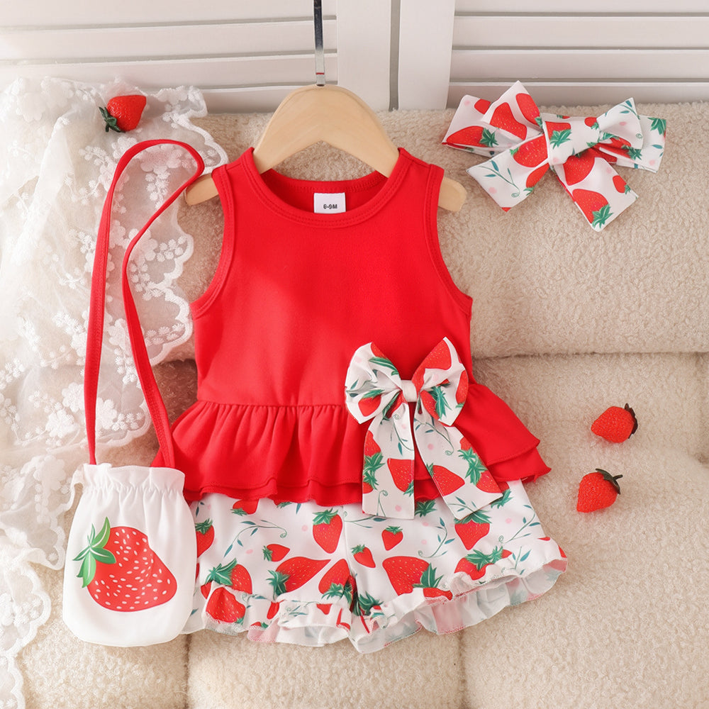 exclusive for european and american girls new arrival children's red vest strawberry shorts crossbody bag