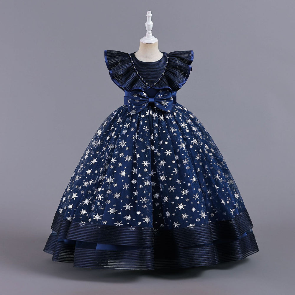 New in stock children's skirt small flying sleeves kids dress princess dress girls piano performance dress kids dress