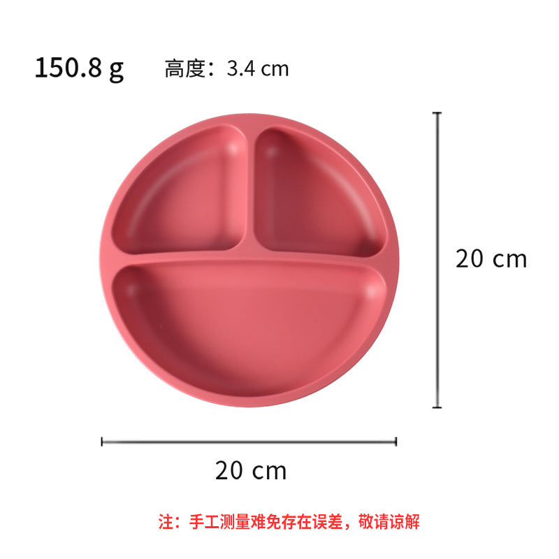 Children's Grid Silicone Plate, BPA Silicon Free Children's Gift Tableware Feeding Set Three Grid Plate