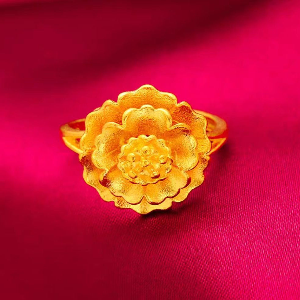 Gold-plated women's gold retro flower ring nanning gold flower ring bridal wedding rich flower ring