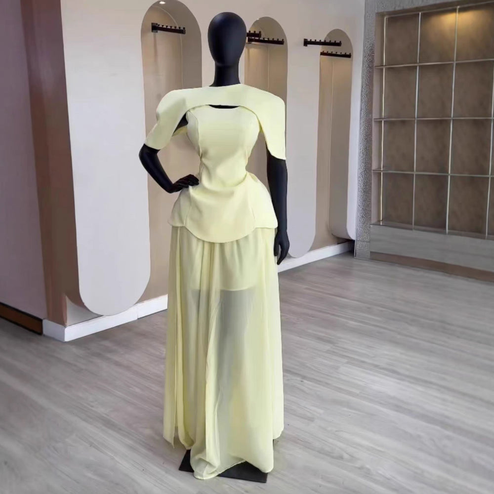 European and american cross-border women's clothing:  summer new arrival - elegant sweet round neck sleeveless maxi dress with shawl two-piece set
