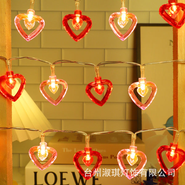 New LED Valentine's Day Pink Double Love Battery Light String Room Bedroom Holiday Party Decorative Light String