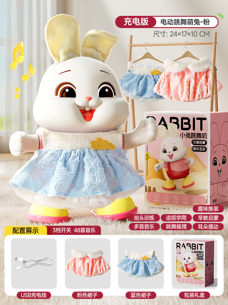 Baby educational early learning electric singing and dancing lucky rabbit dress-up cute bunny musical infant head control training toy