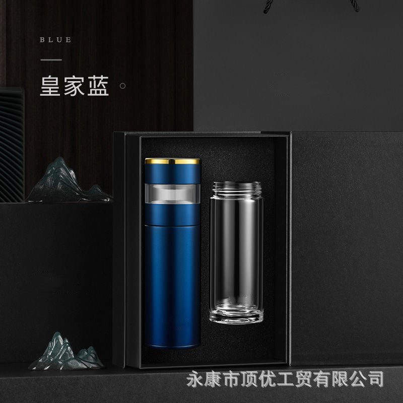 316 stainless steel insulated tumbler gift set wholesale - business gift double tumbler set with tea infuser and custom logo engraving