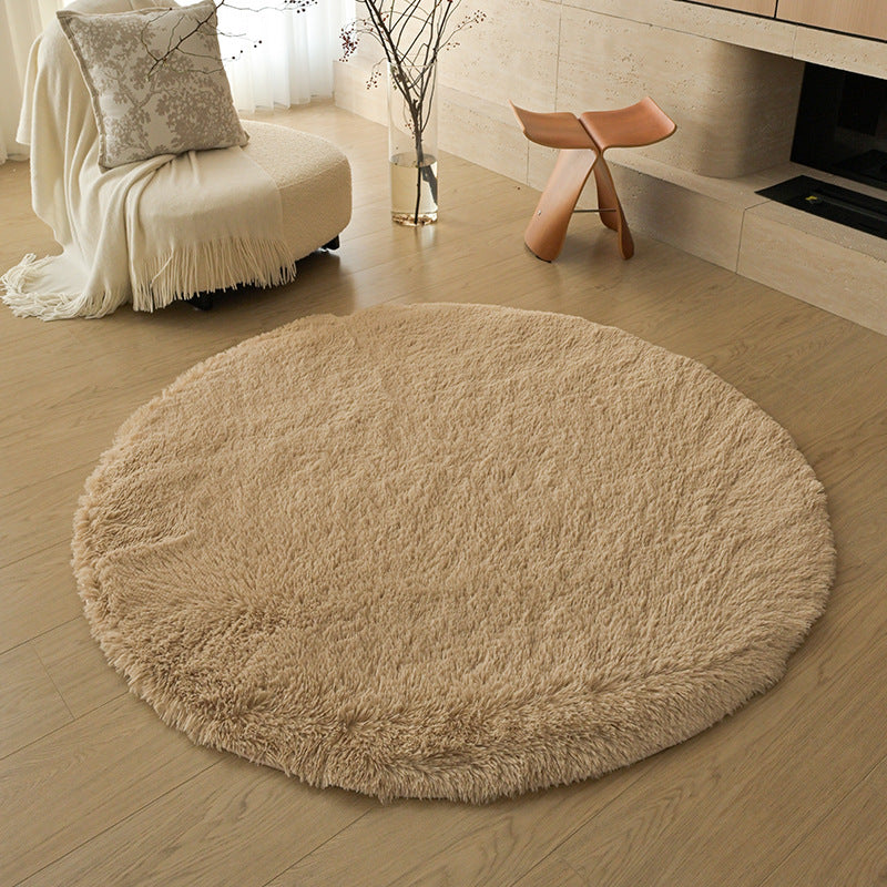 Silk wool carpet round scandinavian bedroom bedside carpet living room study bay window thickenedpure color tie-dye long hair floor mat