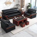 Office sofa solid wood coffee table combination set - genuine leather, minimalist modern style, 1+1+3 configuration for business reception and guest seating