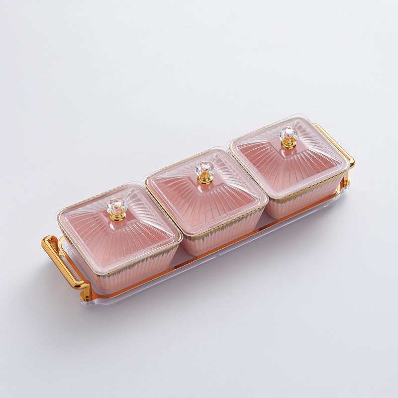 New arrival cream style dried fruit box for home ceramic divided dried fruit plate high-looking gold-rimmed snack plate living room candy plate