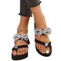 K-styleexportplus size rhinestone bowsthick sole slippers women's beach wedge heel flip-flop toe sandals slippers