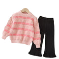 Girls' sweater two-piece set, thickened crew neck,  autumn/winter new collection, little girl's pullover knit sweater outfit