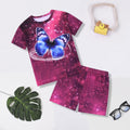 Export factory flame retardant girl girl home wear digital print butterfly fly 2 short sleeve shorts suitsweetcute