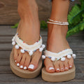 plus size beach slippers women's summer outwearthick sole high heel sandals women's tassel wedge bohemia flip-flops