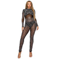 C6958 cross-border   independent station hot diamond fashion sexy see-through jumpsuit pants two-piece set