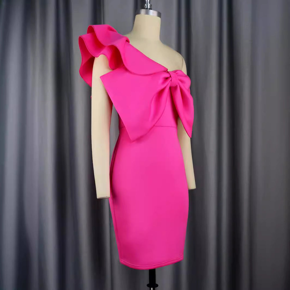 Am200403 sexy one-shoulder ruffle bow high-waisted plus size evening gown dress for women