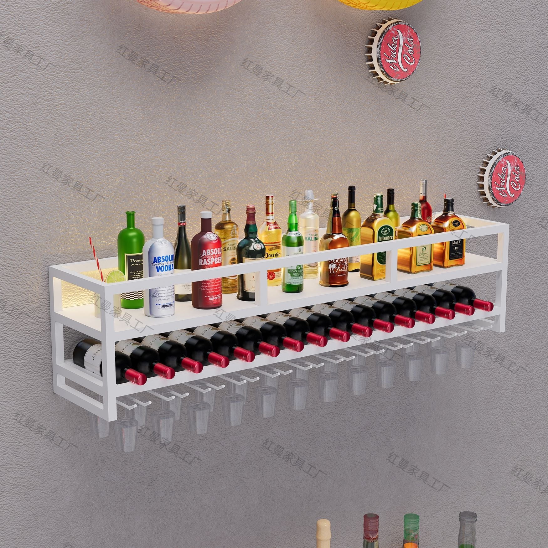 Nordic creative simple bar wrought iron wall wall hanging decoration red wine bottle storage rack goblet hanger