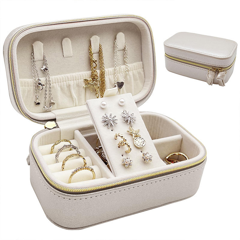 Cross-border simple ins jewelry box travel portable zipper jewelry box earrings necklace ring jewelry storage box