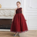 European and american export custom girls' dresses - one-shoulder, off-the-shoulder formal gowns - high-end sequin runway host/performance costumes for children