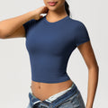 Patchworkcasualeasiest for match tight short-sleeved yoga clothes for women running fitness pilates sports quick-drying t-shirt tops