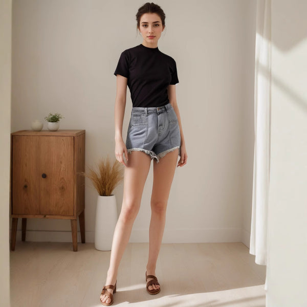 Europe, America,    fashion raw edge washed women's denim shorts