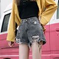 Distressed denim shorts - new korean style, fashionable & versatile, hand-weathered wash, high-waisted wide leg shorts for women