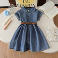 hot-selling girls' a-line denim washed dress with turn-down collar - cross-border exclusive