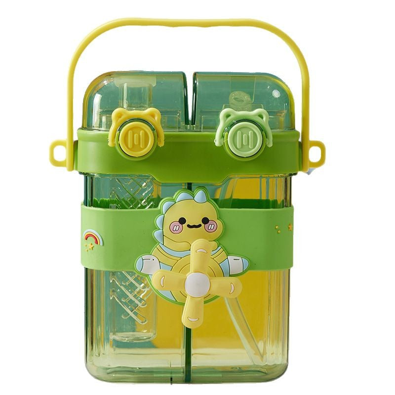 New creative cartoon fan kids double drinking cup straw cup portable sports water bottle large capacity school special