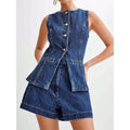 timu foreign trade hot-selling european and american trendy denim sleeveless top and shorts set, ready stock dropshipping wholesale set