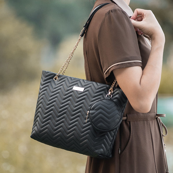 2-piece set of wave embossed child and mother tote bag 2024 fashionable embroidery sequins large-capacity shoulder handbag