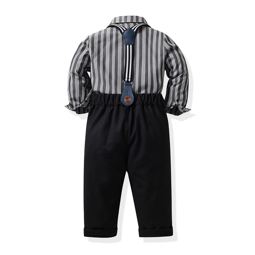 Boys' spring outfit: new korean style striped long-sleeve shirt two-piece set for baby boys