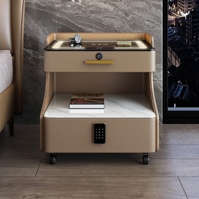 Italian smart bedside table minimalist modern leather bedroom wireless charging popular minimalist storage cabinet high-end rock slab
